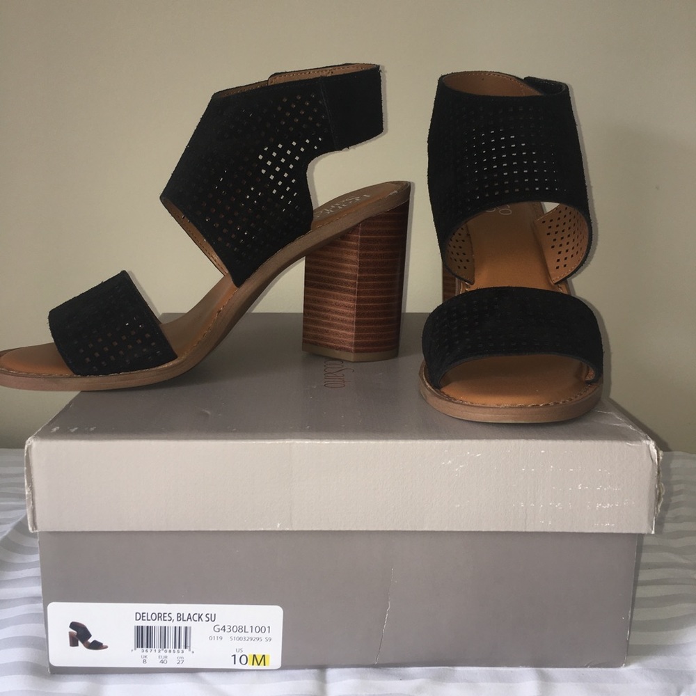 Franco Sarto Delores Black Suede Heel Sandal